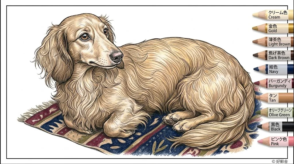 ミニチュアダックスフンド（完成見本） ｜ 高齢者（g3b3）向け無料塗り絵